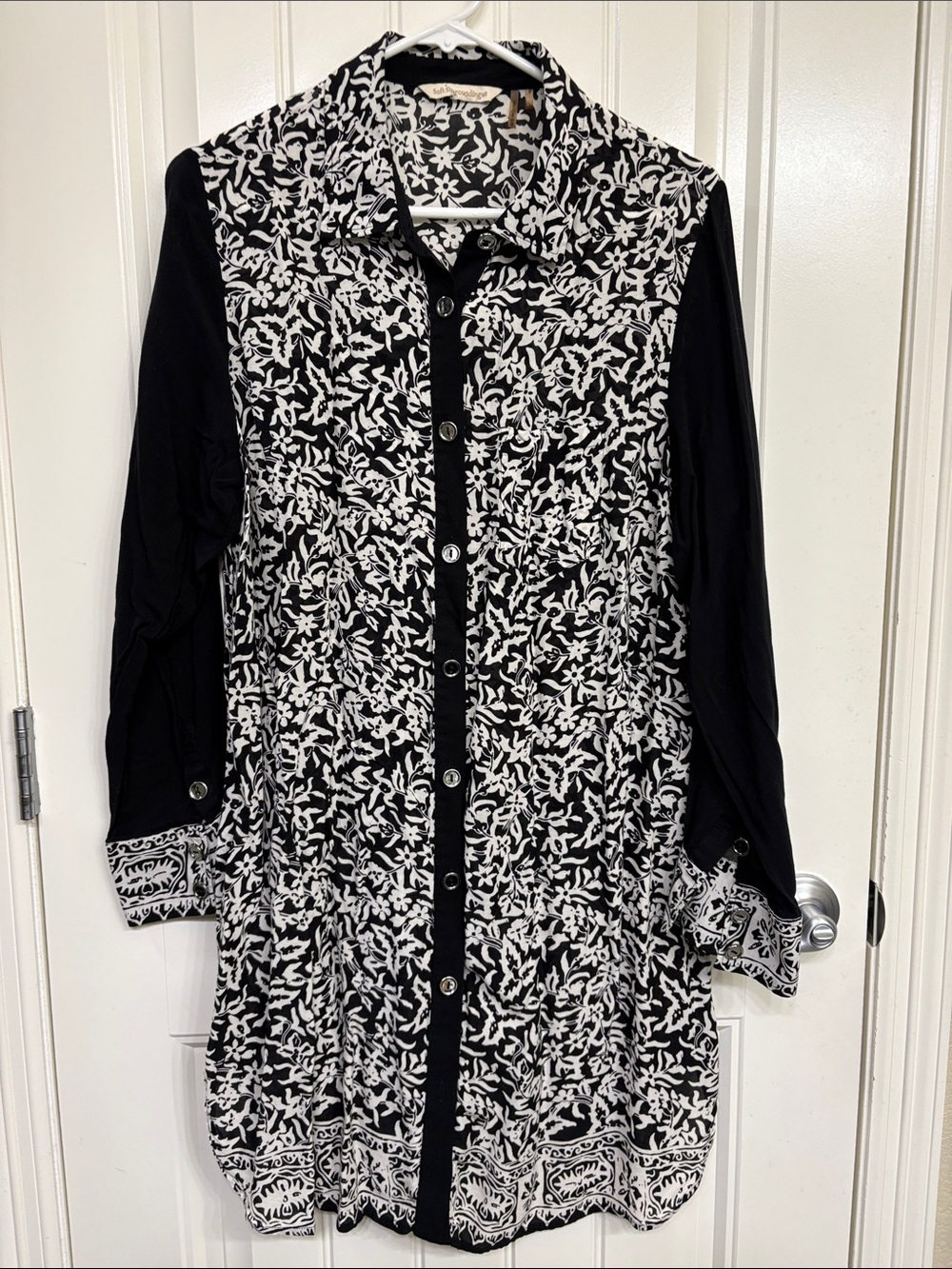 Soft Surroundings Black and White Floral Button-Up Tunic
